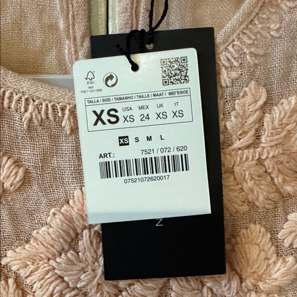 Zara NWT Woman Embroidered Yoke Dress 100% Linen in Sheer Pink Blush size XS. - Picture 6 of 6